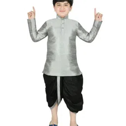 SG Yuvraj Kids Silver & Black Solid Kurta with Dhotis-image-86