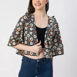 Moomaya Black & Beige Cotton Floral Print Jacket-image-44