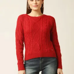 Elle Red Self Design Round Neck Sweater-image-57