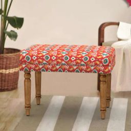 Chumbak Nawaab Ikat Red Sheesham Wood Small Bench-25