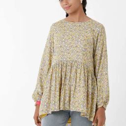 Kate & Oscar Kids Yellow Floral Print Full Sleeves Top-image-70