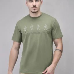 Woods Granite Green Cotton Regular Fit Printed T-Shirt-image-2