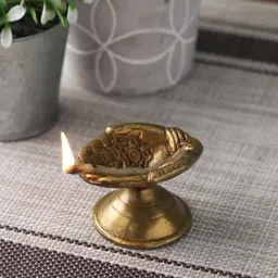 Aapno Rajasthan Winter Collection Antique Gold Brass Hand Carved Diyas - Set of 2-40