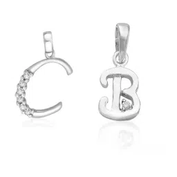 Taraash 92.5 Sterling Silver 'C' & 'B' Initial Letter Couple Pendants-image-69
