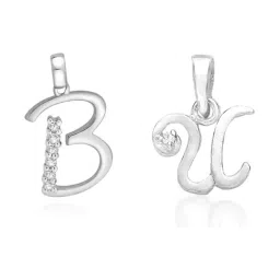 Taraash 92.5 Sterling Silver 'B' & 'U' Initial Letter Couple Pendants-image-66
