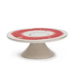 Home4U 'Allure' White & Red Stoneware 24 cm Cake Stand - Set of 1-3