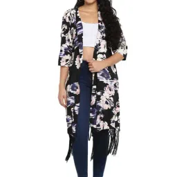 Qurvii Black Floral Print Shrug-image-27