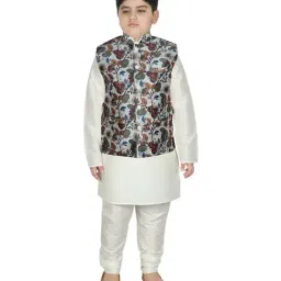 SG Yuvraj Kids Grey & White Printed Full Sleeves Kurta Set-picture-22