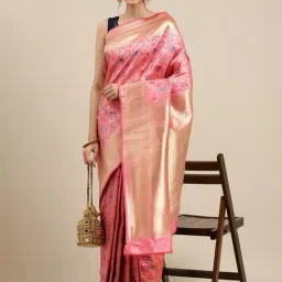 Blissta Peach Silk Floral Print Saree With Unstitched Blouse-picture-31