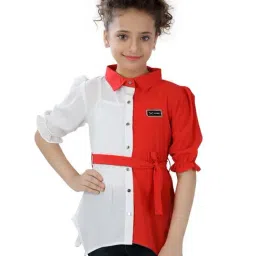 poplins Kids Red & White Cotton Color Block Top-18