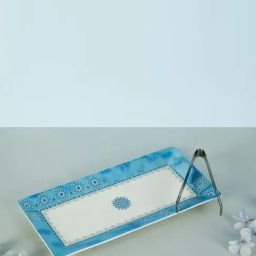 Fabindia Home Tuhi Blue Ceramic Platter With Tong - Set of 2-42