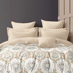 A Homes Grace Beige Printed Microfiber AC Room 120 GSM Reversible Double Bed Comforter-30