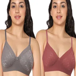 IN CARE Grey & Rust Non-Wired Full Coverage Push-Up Bra - Pack of 2 image 1