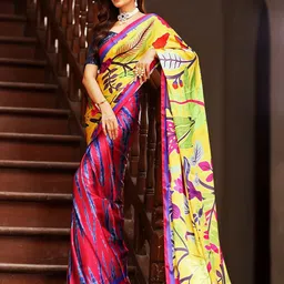 PYOS Floral Pure Printed Georgette Saree-image-3