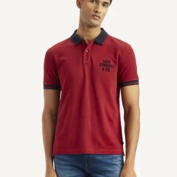 Levi's Red Cotton Slim Fit Logo Printed Polo T-Shirt-image-70