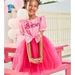 Tiny Girl Light Pink Barbie Printed Dress-image-50