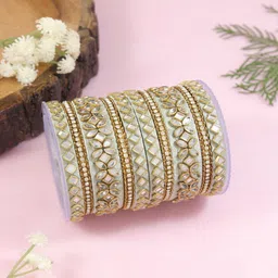 I Jewels Set Of 10 Gold-Plated Kundan-Studded Bangles-6