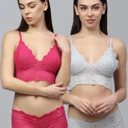 AROUSY Pink & Grey Self Pattern Bra Panty Set - Pack Of 2-image-96