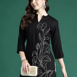Indo Era Black Regular Fit Embroidered Kurta-image-61