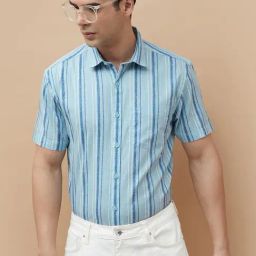 Code By Lifestyle Blue Regular Fit Striped Shirt-picture-14