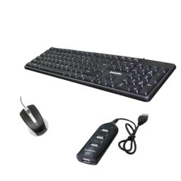 Zebion K500 Wired Keyboard, Rocky Wired Mouse Combo Set with Pronto 101 USB Hub (Black)-132