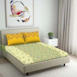 Welspun Printed Light Green Cotton Double Bed Sheet with 2 Pillow Covers-image-7