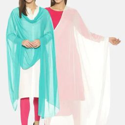 TWIN BIRDS White & Turquoise Plain Dupatta - Pack Of 2-picture-10