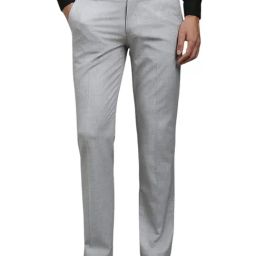 Louis Philippe Grey Blended Slim fit Solid Trousers-picture-32