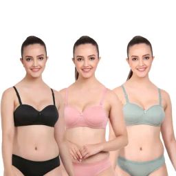AROUSY Pink & Black Cotton Bra Panty Set - Pack Of 3-image-48