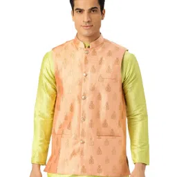 Sojanya Peach Printed Nehru Jacket image 1