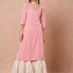 Fashor Pink Embellished Straight Kurta-picture-48