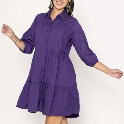 Lounge Dreams Purple Cotton Regular Pleated Casual Dresses-picture-11