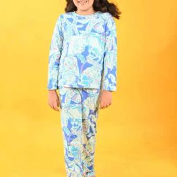 Anthrilo Kids Blue Cotton Printed Full Sleeves T-Shirt & Trouser-image-57