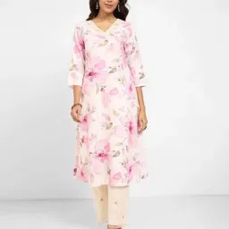 Rangmanch By Pantaloons Pink Cotton Regular Fit Floral Print Kurta-picture-30