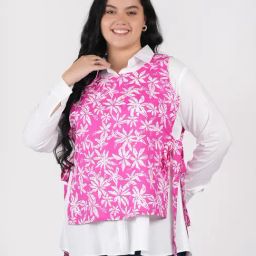 Lastinch White & Pink Solid Shirt With Gilet Set-image-1