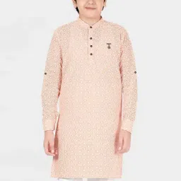 Cavio Kids Pink & White Cotton Embroidered Full Sleeves Kurta Set-picture-30