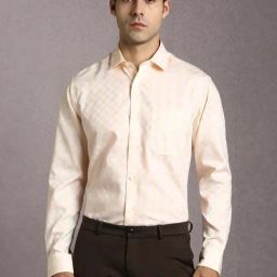 Louis Philippe Beige Regular Fit Checks Formal Shirt-picture-3