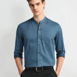Arrow Blue Cotton Slim Fit Printed Shirt-image-87