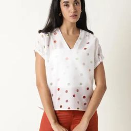 RAREISM White Blended Polka Dots Top-picture-3