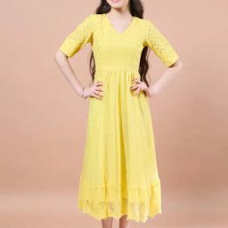 Pspeaches Girls Yellow Cotton Regular Fit Dress-picture-12