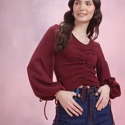 DressBerry Ruched Puff Sleeve Top-image-31