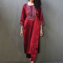 Chidiyaa Maroon Jugni Collection Rubaa Handprinted Mashru Silk Kurta-picture-42