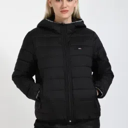 TOMMY HILFIGER Black Nylon Solid Full Sleeves Jacket-picture-7