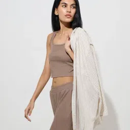 Studiofit by Westside Taupe Waffle-Textured Top-image-79