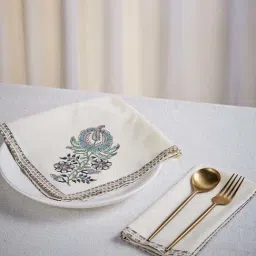 Fabindia Home Antara Blue Cotton 134 TC Napkins - Set of 6-image-85