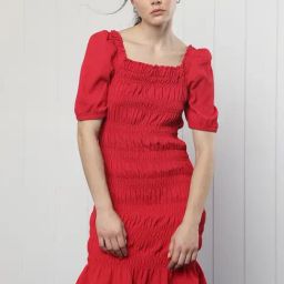 RAREISM Red Viscose Solid Short Sleeves Dress-picture-11