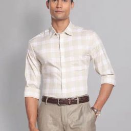 AD by Arvind Beige Slim Fit Check Shirt-image-44