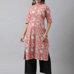 Divena Pink & Multi Floral Printed Straight Kurta-image-69