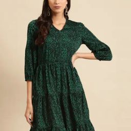 DODO & MOA Green Printed A-Line Dress-picture-44