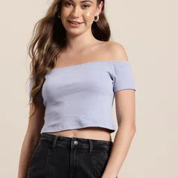 HERE&NOW Off-Shoulder Cotton Bardot Crop Top-13